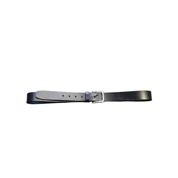 Fossil Leather Belt Men's 44 Black Leather Adjustable Classic Silver Buckle - Picture 2 of 5